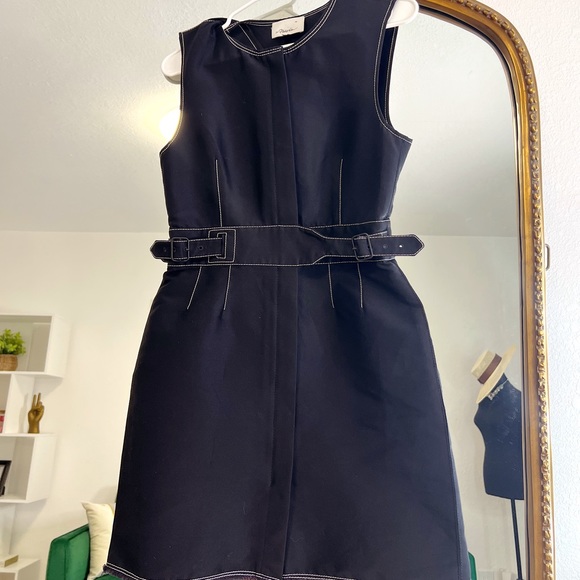 3.1 PHILLIP LIM Dark blue w/ white topstitching zip front belted - Picture 10 of 13